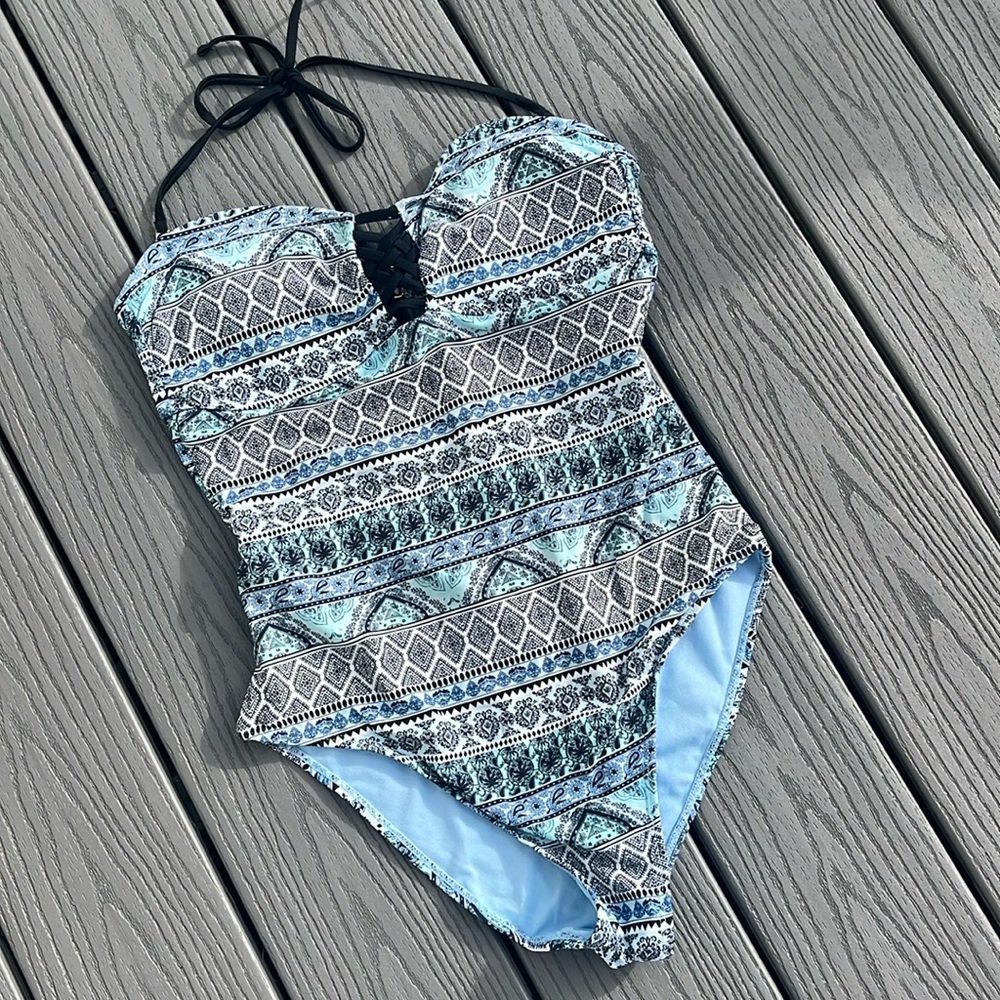 One Piece Patterned Swim Suit